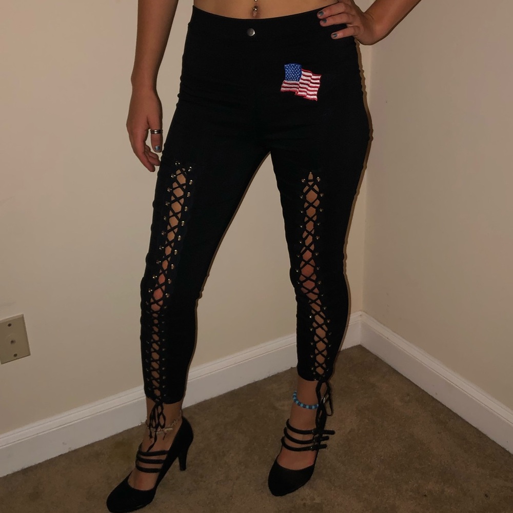 USA Patriotic Festival Lace Up Pants